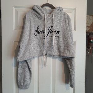 Destinations USA Gray San Juan Puerto Rico Large Cropped Hooded Sweater NWT